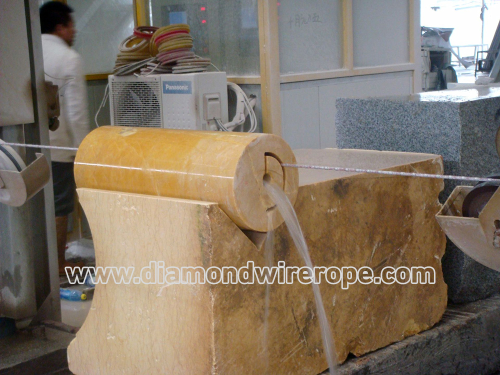 Diamond wire rope cutting granite window sills, railings